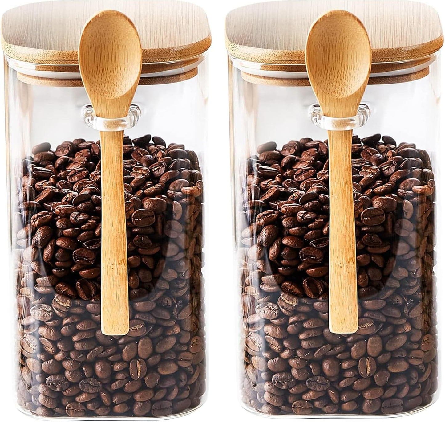 Tarros vidrio 50oz con cuchara tapa hermética bambú