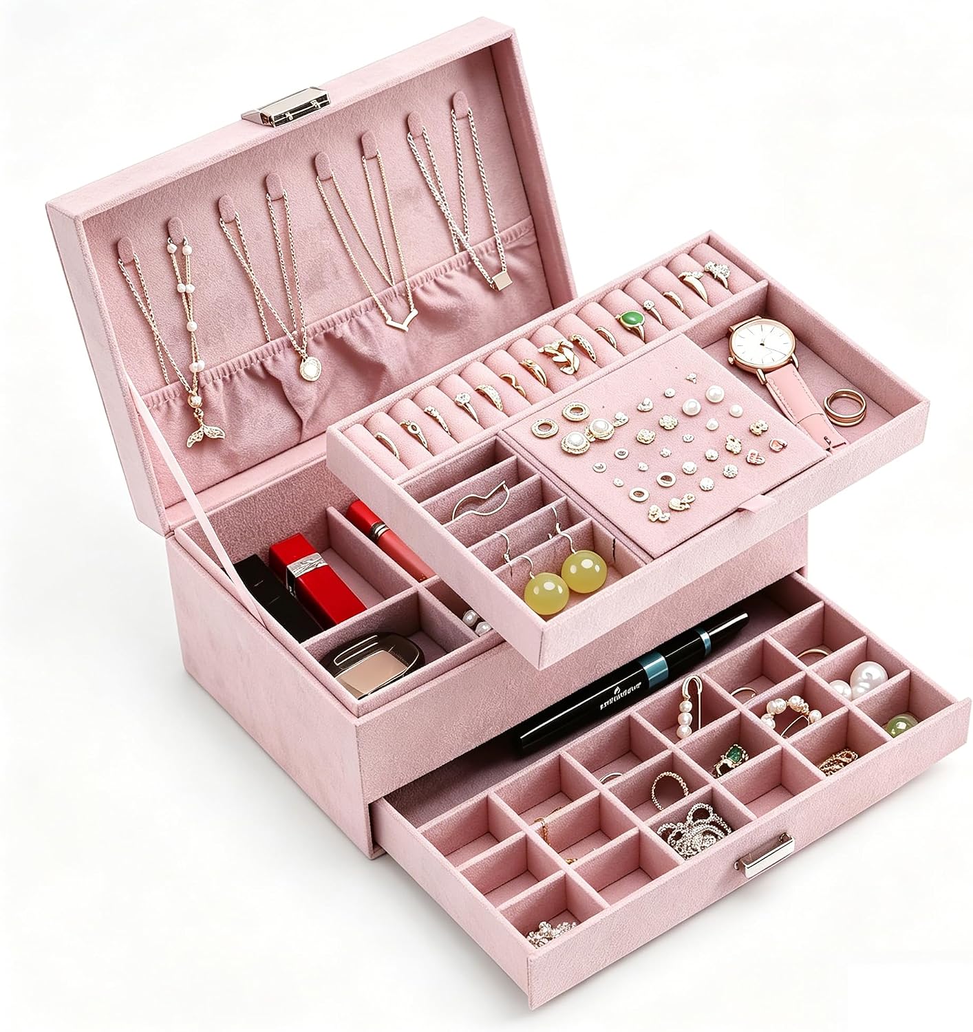 Caja organizadora joyas 3 niveles con cerradura