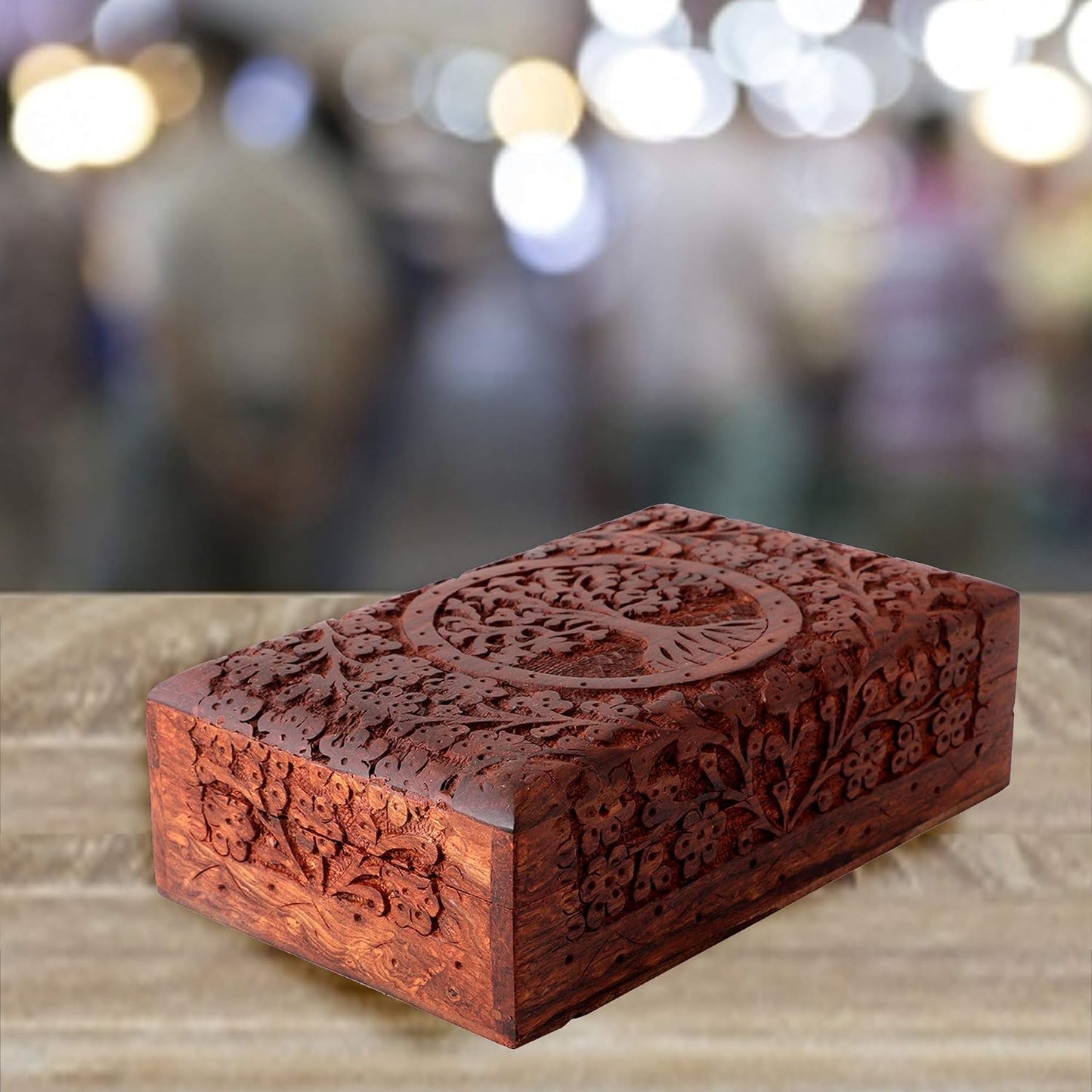 Caja madera recuerdos mini joyero árbol marrón
