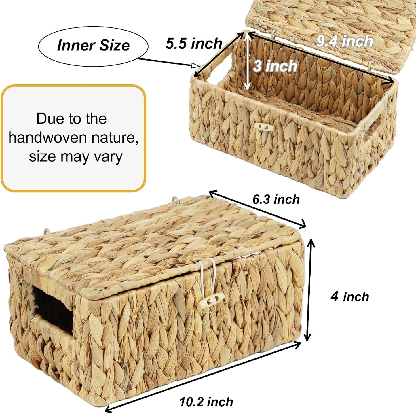 Cesta mimbre con tapa tejida rectangular 10.2x6.3"