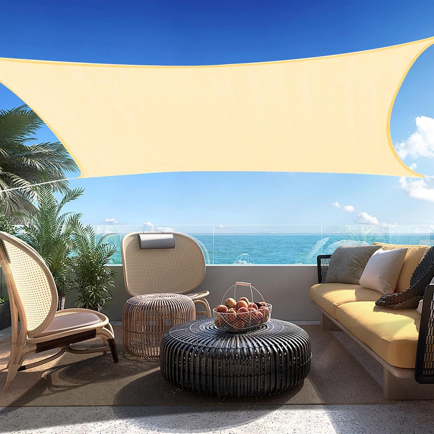 Toldo rectangular beige 8x10ft tela UV resistente