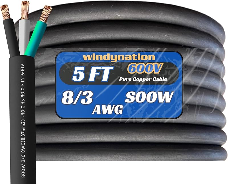 Cable SOOW 5 ft 8/3 600V extensión alimentación flexible
