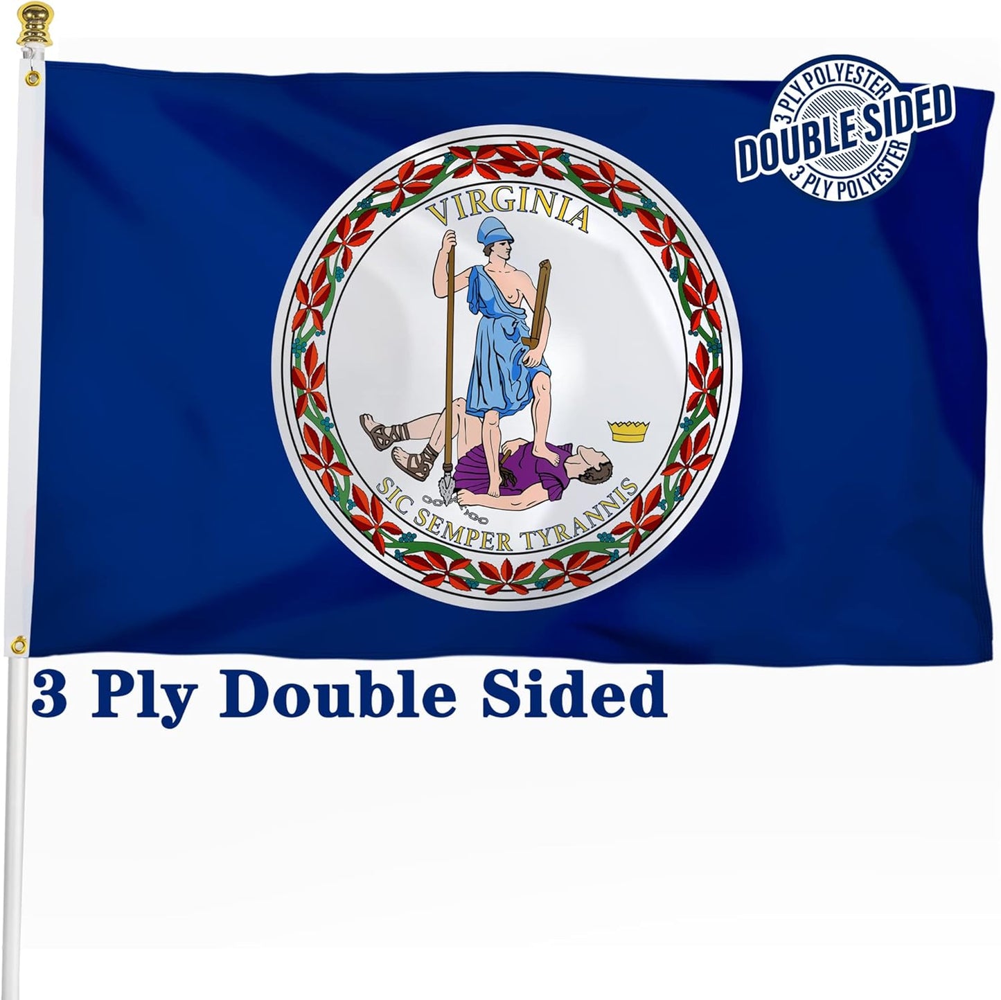 Bandera Virginia 3x5ft 3 capas poliéster dobladillo