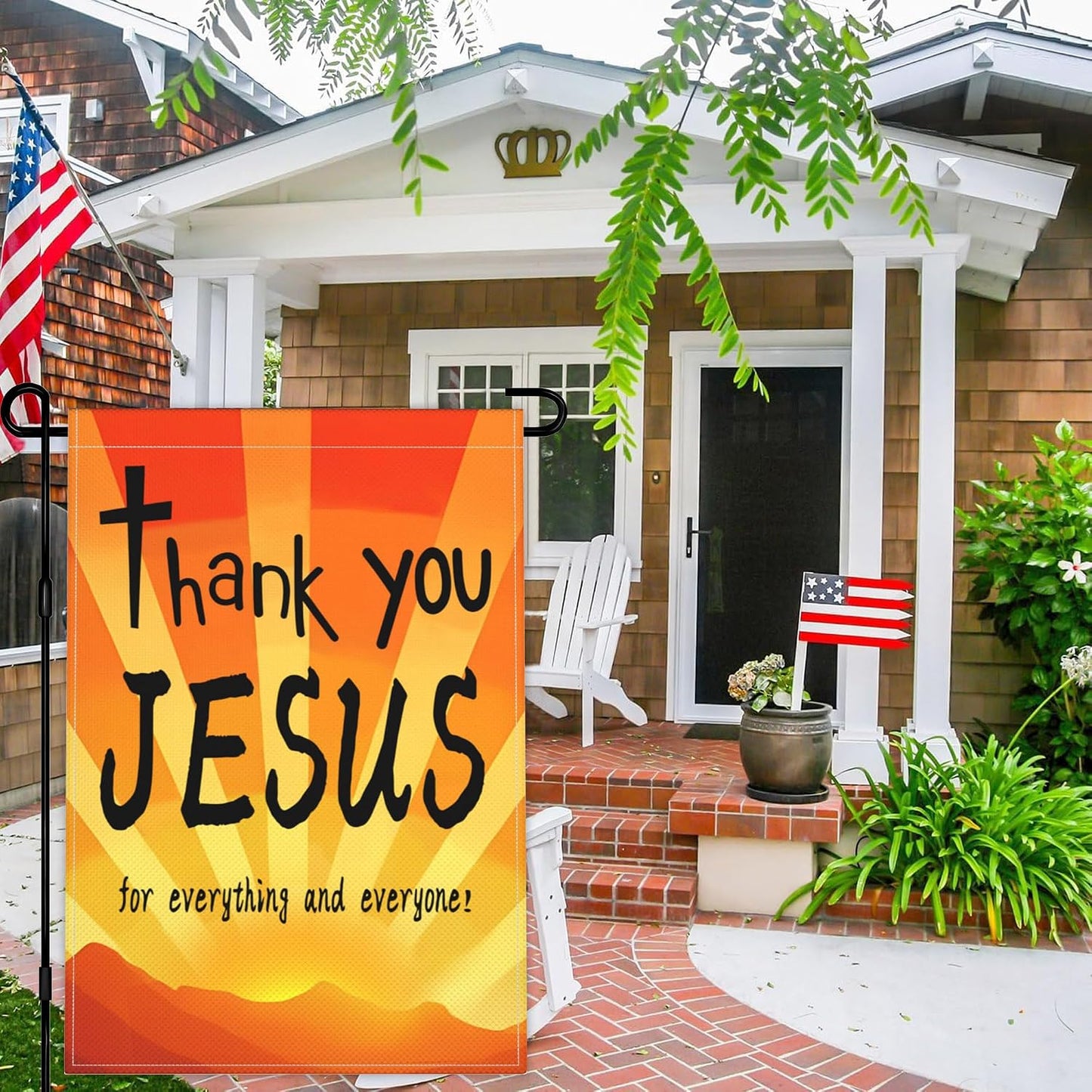 Bandera jardín 12x18" texto 'Thank You Jesus' 3 capas tela