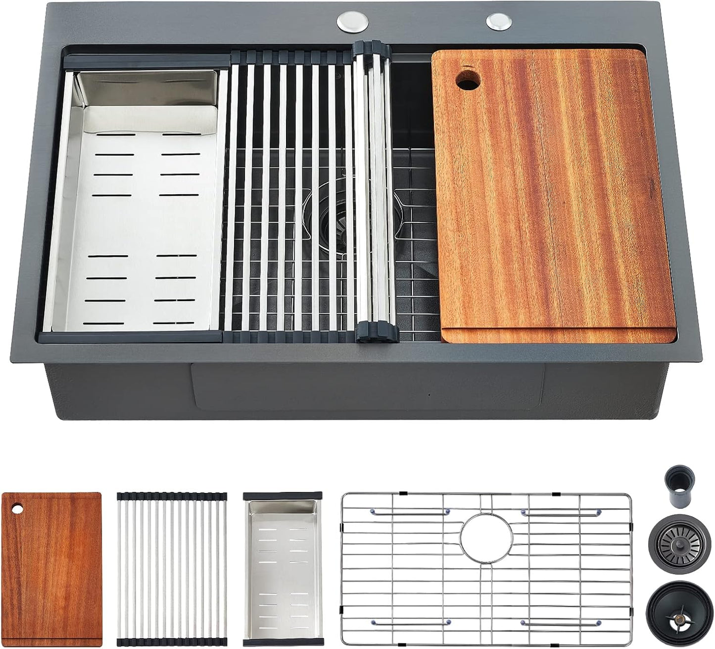 Fregadero cocina tabla cortar 30x22pulg acero inox negro