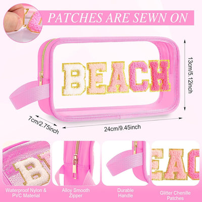 Bolsas maquillaje transparente con asa chenilla para viaje y playa