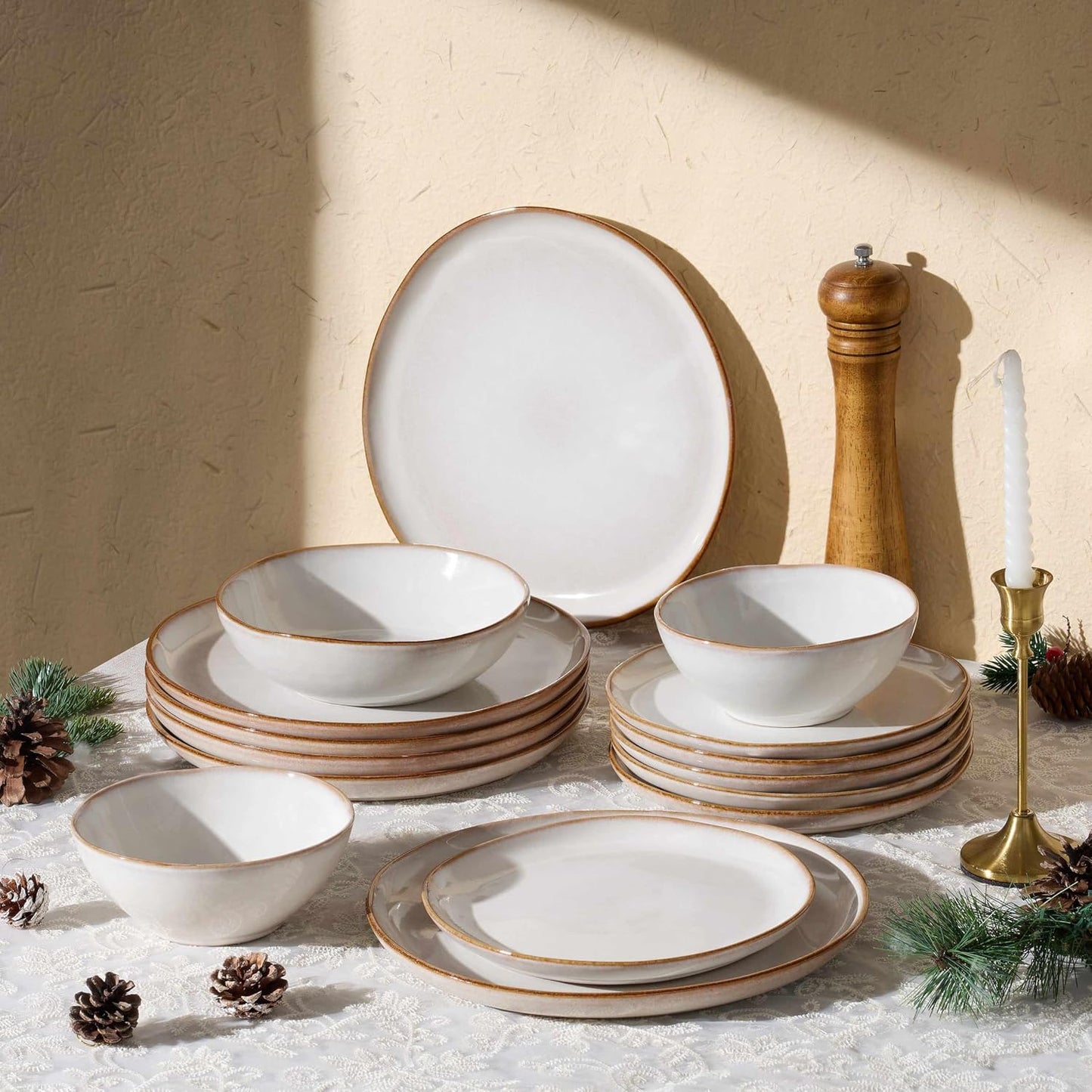 Set 24 Pzas Vajilla Gres Platos Ensalada Sopa Blanco