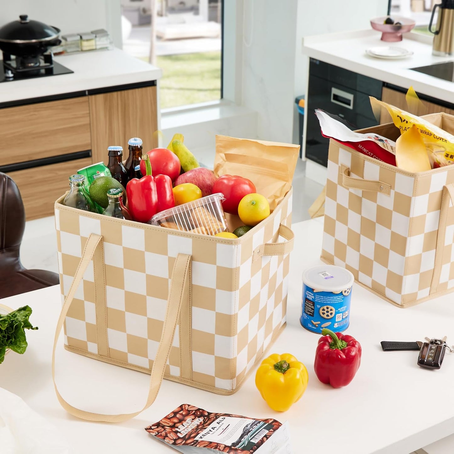 Bolsas compras reutilizables a cuadros plegables 3 pzas