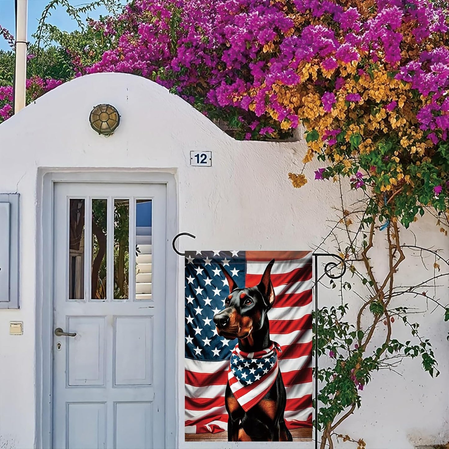 Bandera jardín patriótica Doberman 12x18