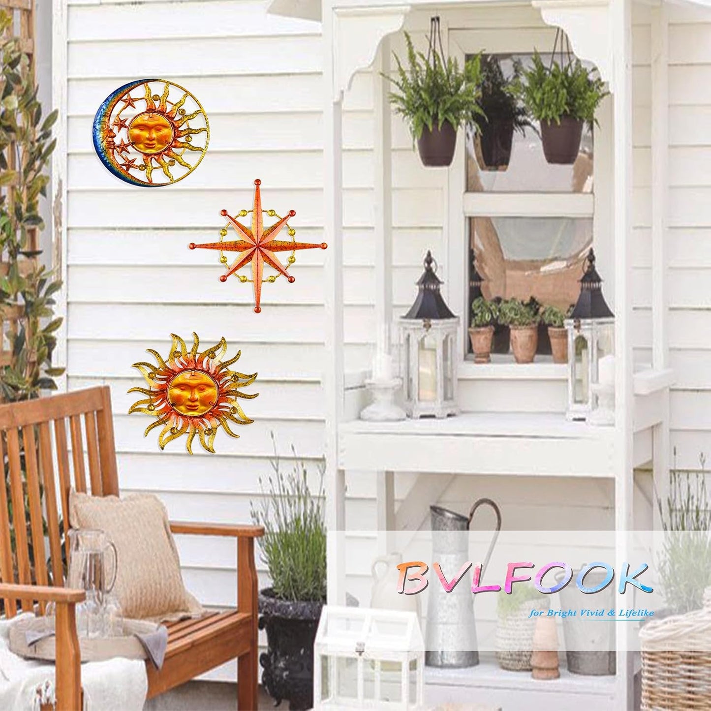 Set 3 decoración pared sol luna para jardín patio