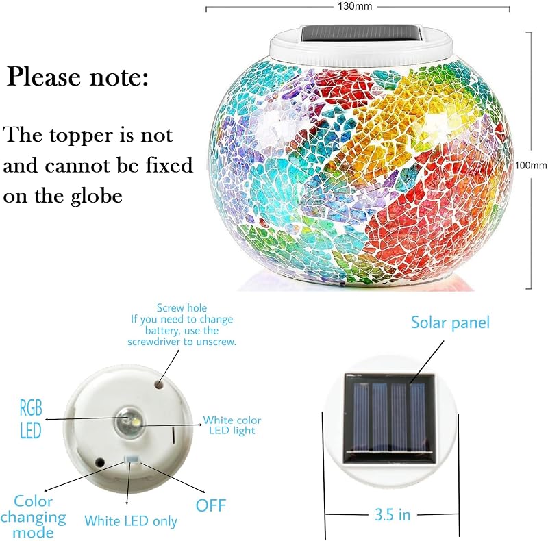 Lámpara solar bola vidrio agrietado multicolor