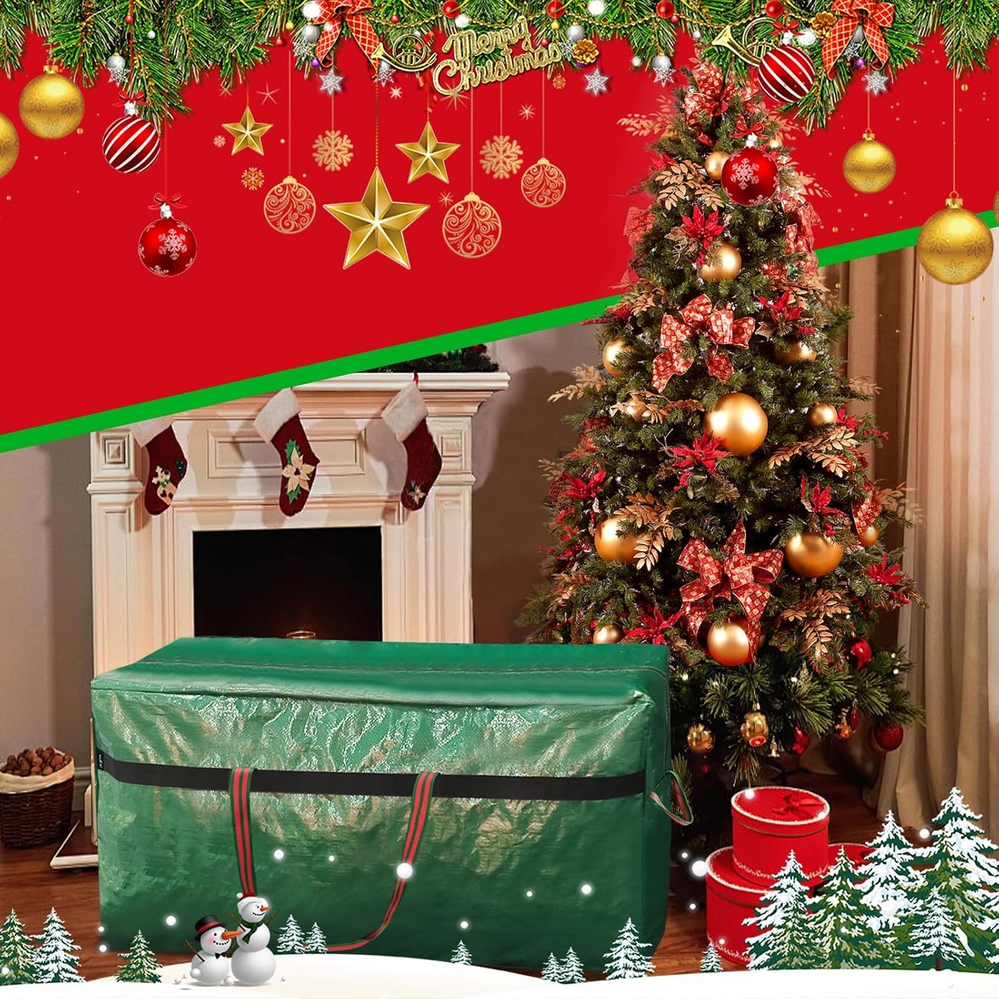 Bolsa árbol navidad 4/5ft impermeable 4 asas verde