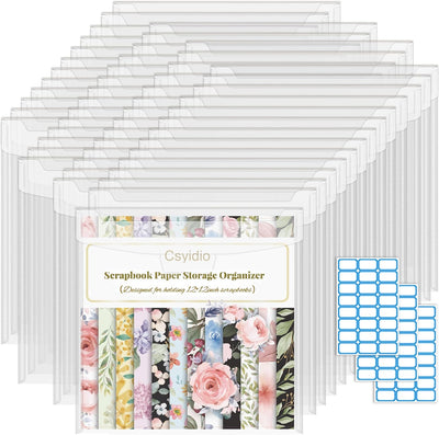 Organiz. papel 10 pzas 12x12pulg con etiquetas y bolsa transparente