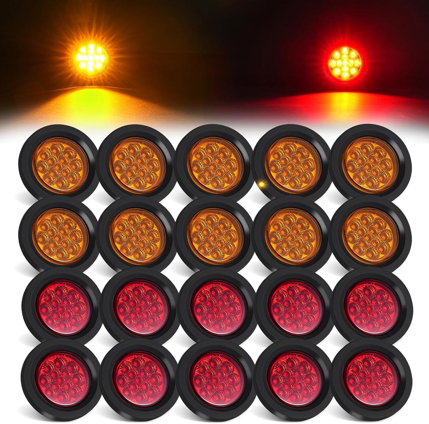 20 Luces LED 2.5pulg y 13 Luces Rojas Redondas Remolque