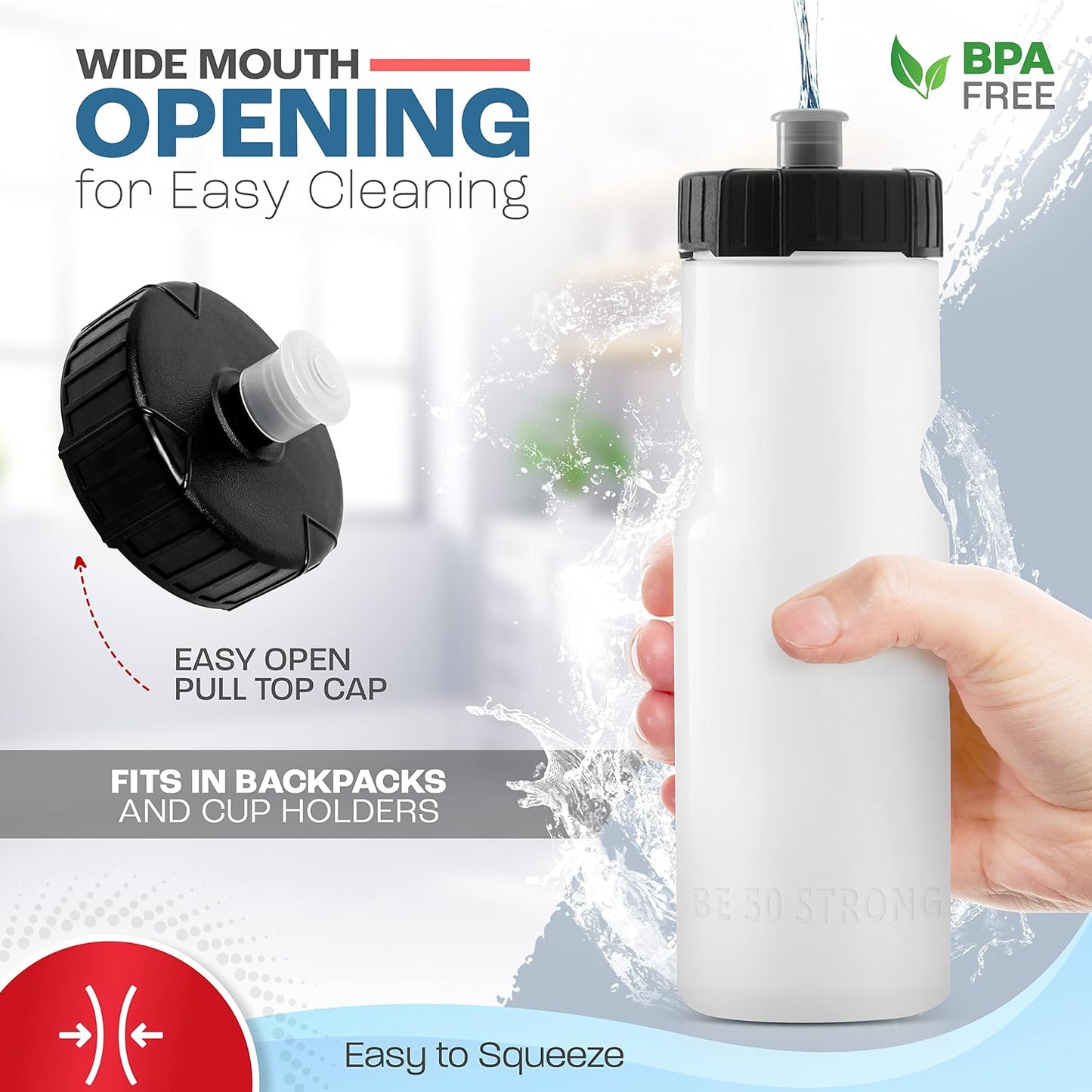 24 Botellas Agua Sin BPA 22oz Tapas Fáciles Reutilizables