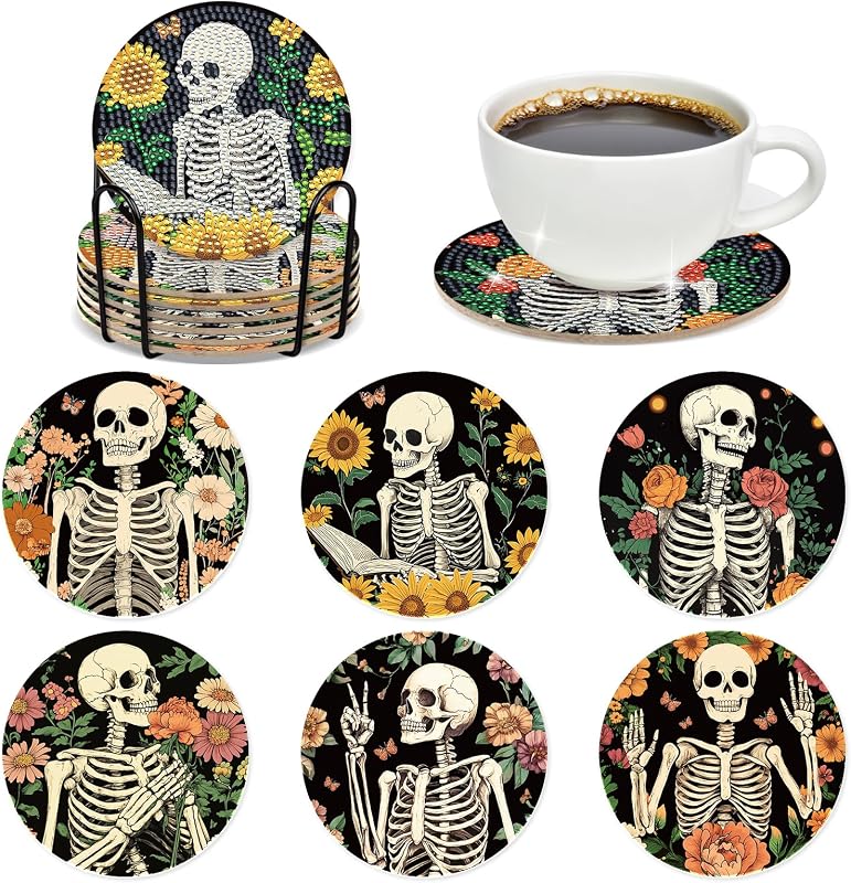 6 Pzas Posavasos Arte Calavera Diamantes Girasol Decoración Hogar