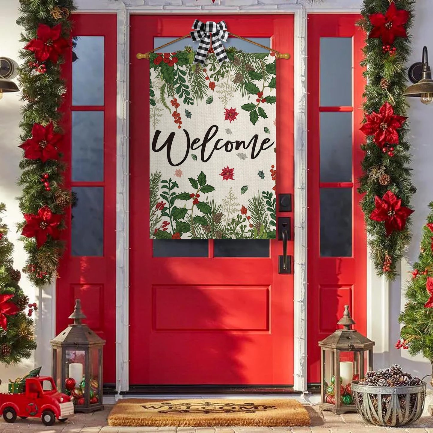 Bandera navidad poinsettia acebo 28x40pulg doble cara exterior