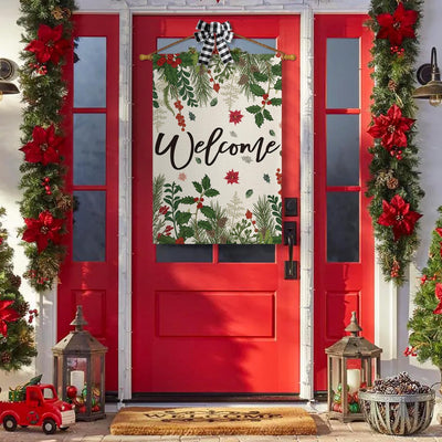 Bandera navidad poinsettia acebo 28x40pulg doble cara exterior