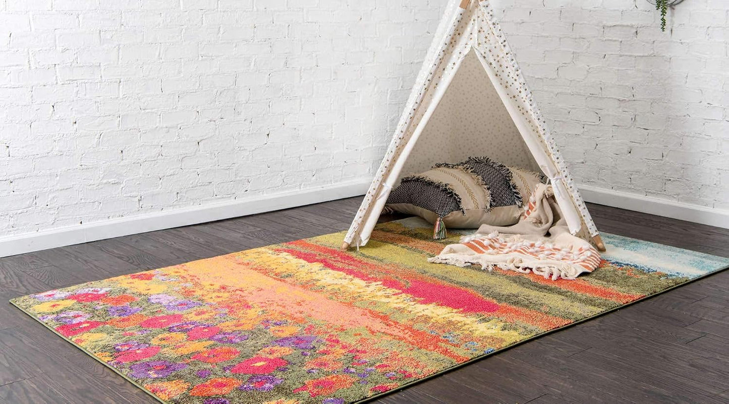 Alfombra área floral moderna 5x8ft multicolor