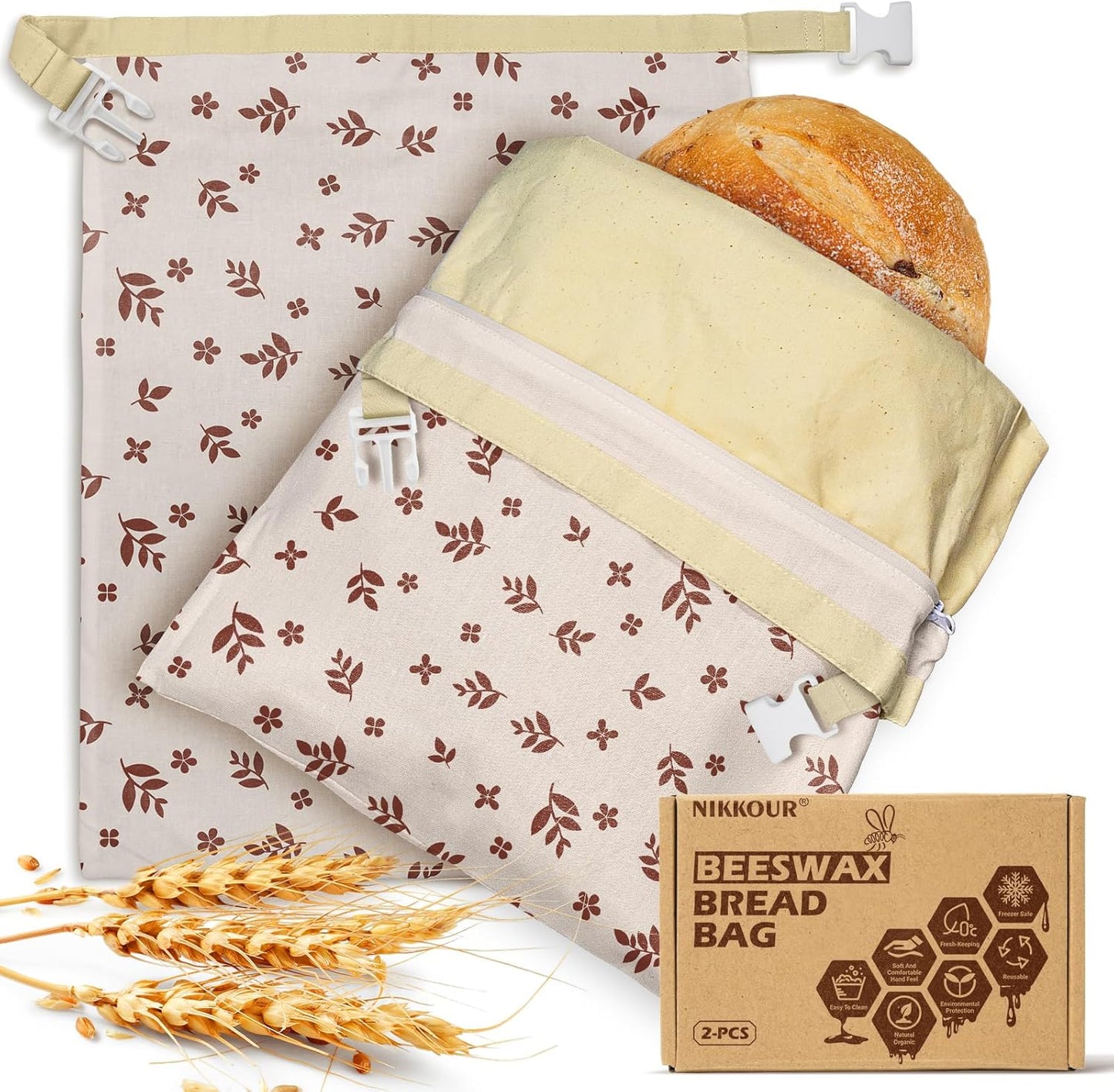 Bolsas pan lino con cera abejas doble cierre reutilizables