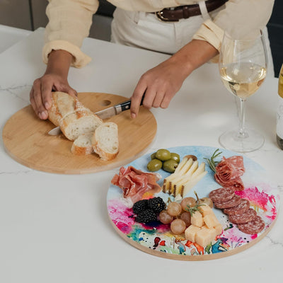 Tabla cortar bambú redonda 12pulg para queso y embutidos