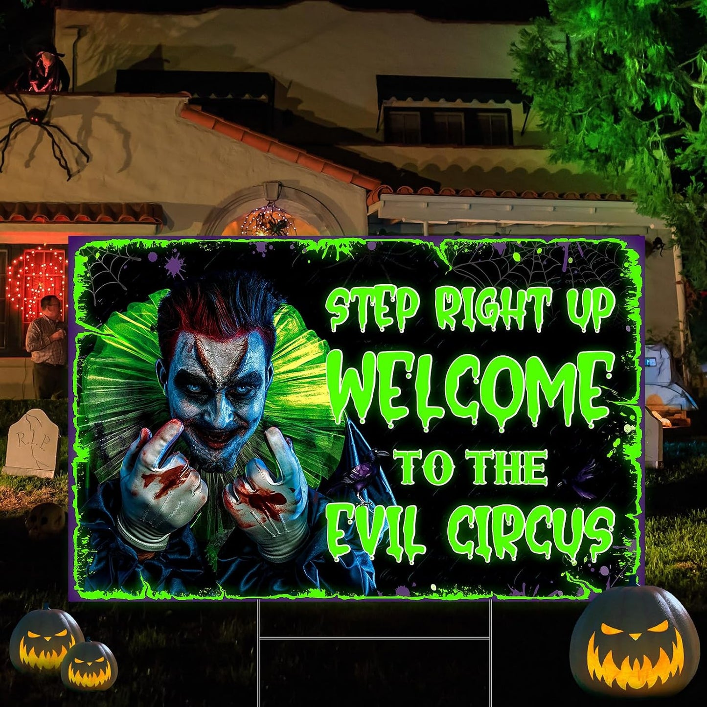 Cartel Halloween payaso circo fluorescente grande