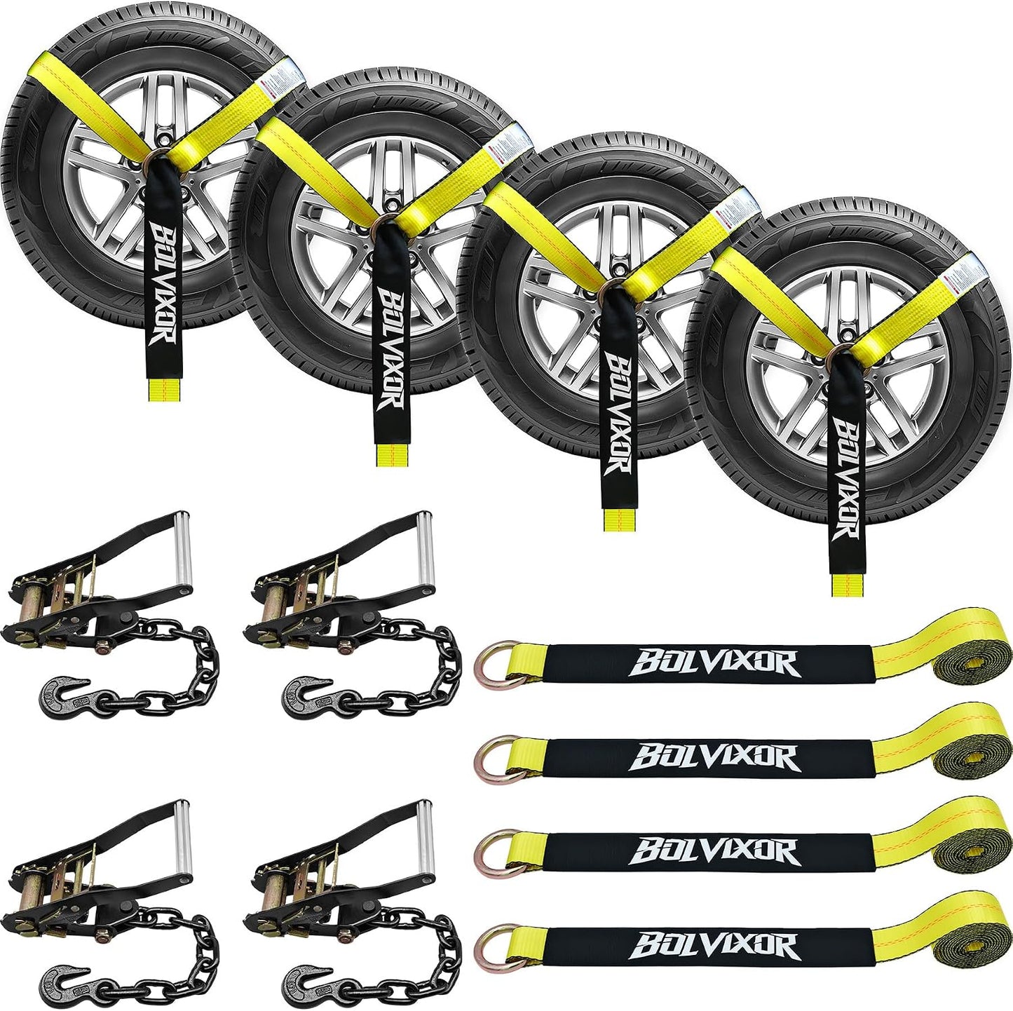 4 Correas amarre auto remolque 96pulg 9900lb trinquete