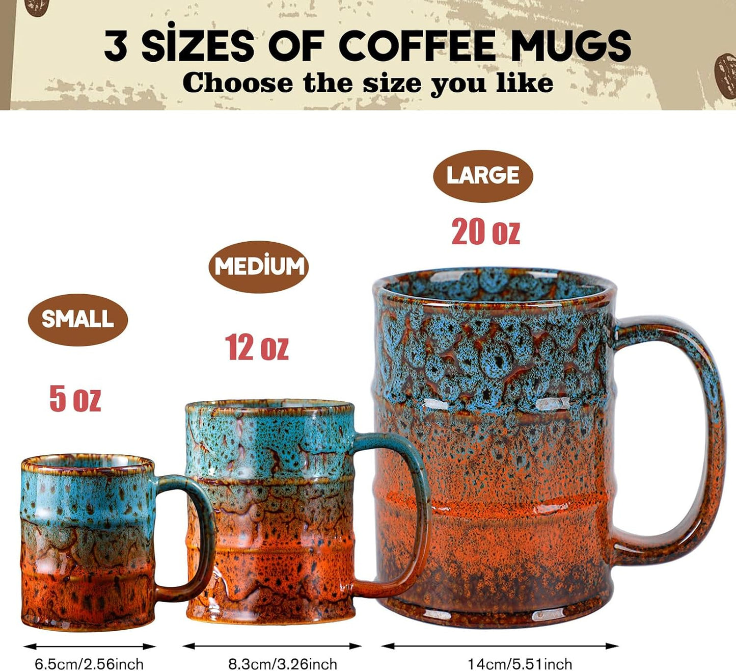 Set 6 Tazas Cerámica Esmaltadas 5oz para Expreso Demitasse