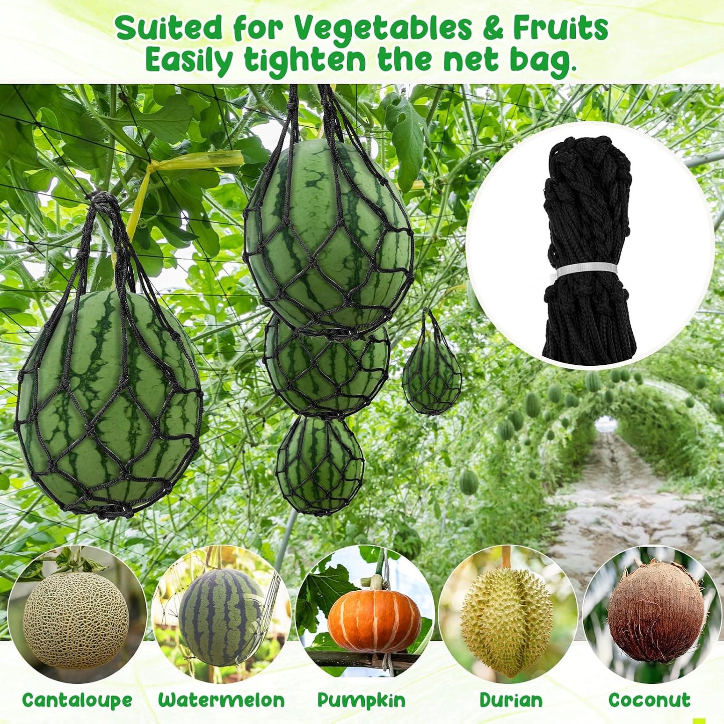 Hamaca melón sandía 12uds soporte jardín bolsa colgante negro