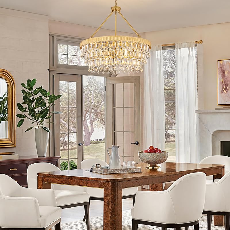 Candelabro cristal 6 luces dorado 28pulg dormitorio comedor