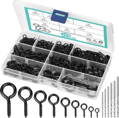 Kit 306 Pzas Ganchos Ojo Acero Inox 304 Negro 9 Tamaños