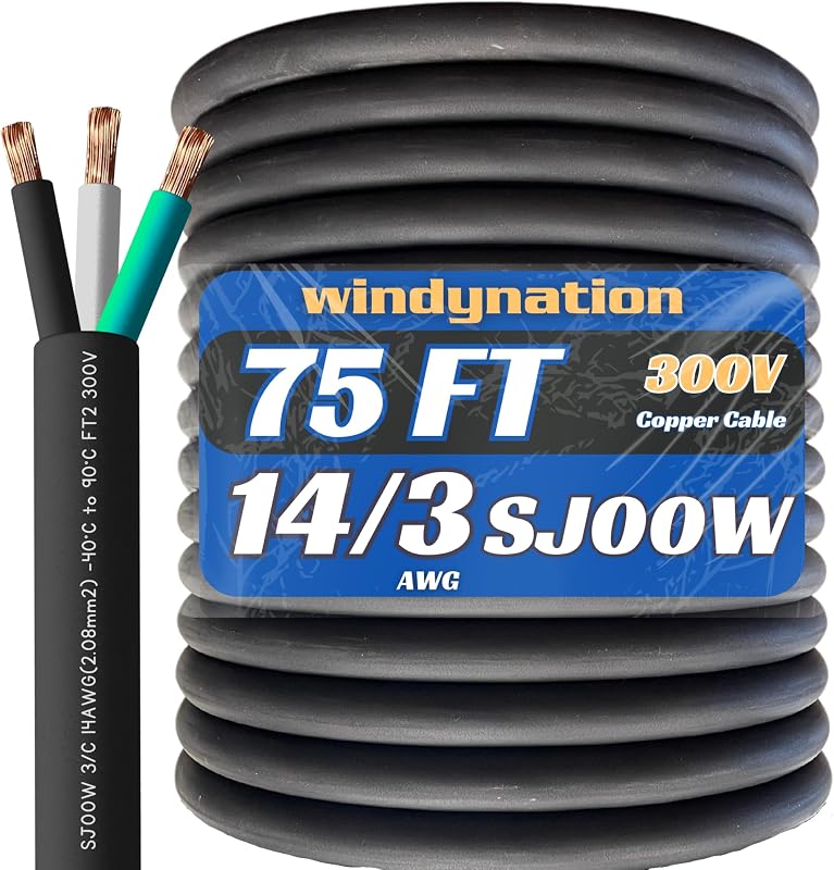 Cable SJOOW 14/3 75ft 300V para motor y luces