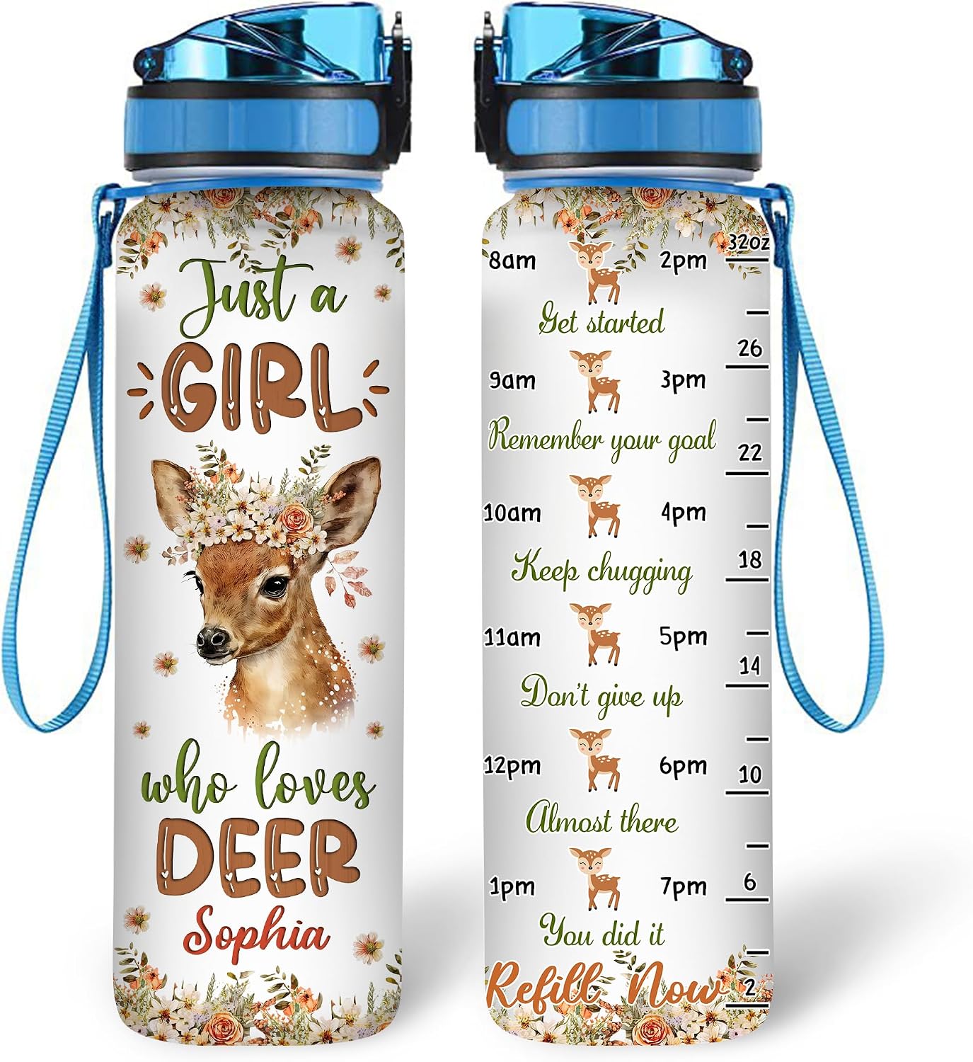 Botella agua personalizada ciervos regalo mujer