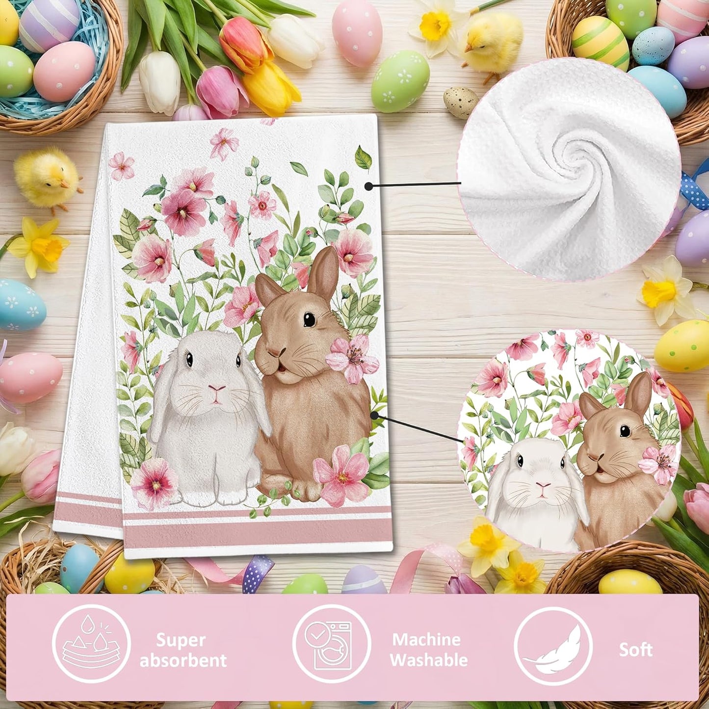 Toallas de cocina de conejo de Pascua juego de 4 paños 16 x 24 pulgadas