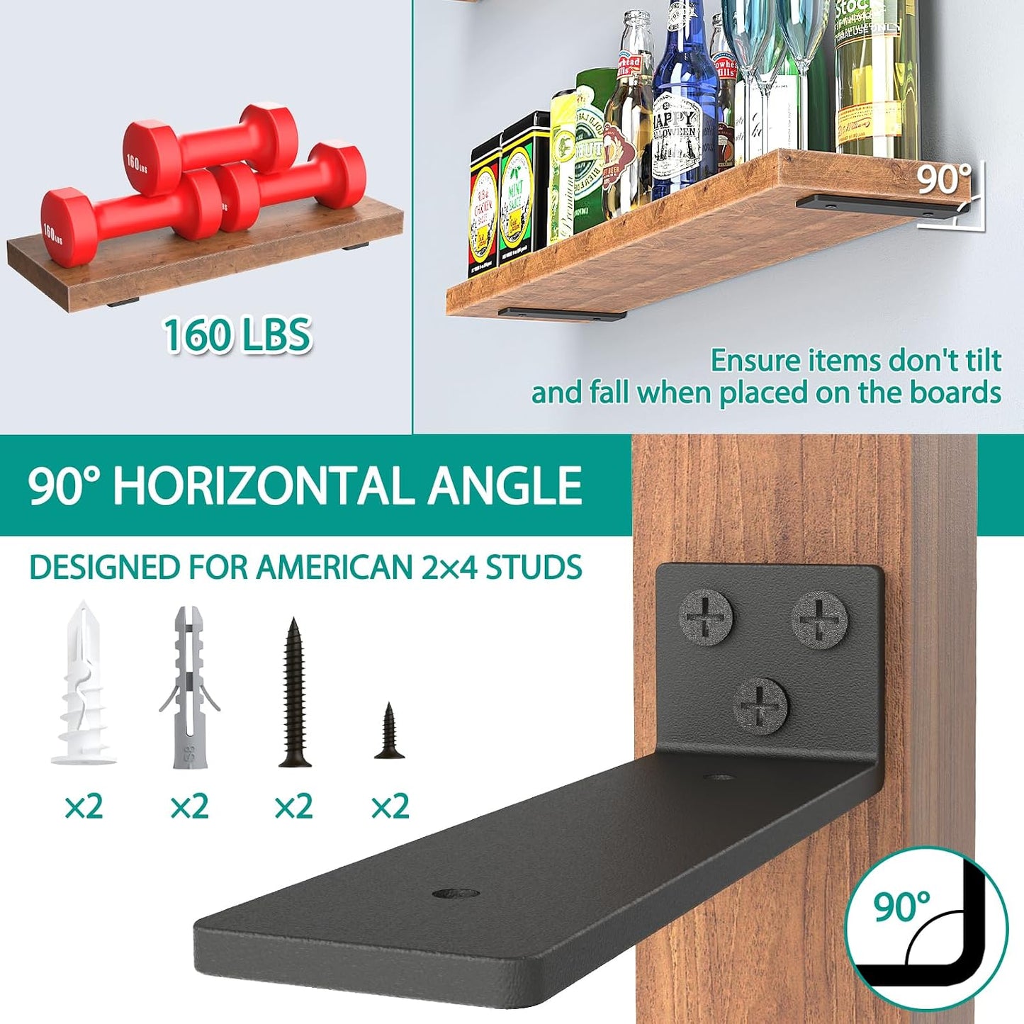 Soportes estante flotante 4pulg para 2x4 pulg set 4 en L metal