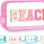 Bolsas maquillaje transparente con asa chenilla para viaje y playa
