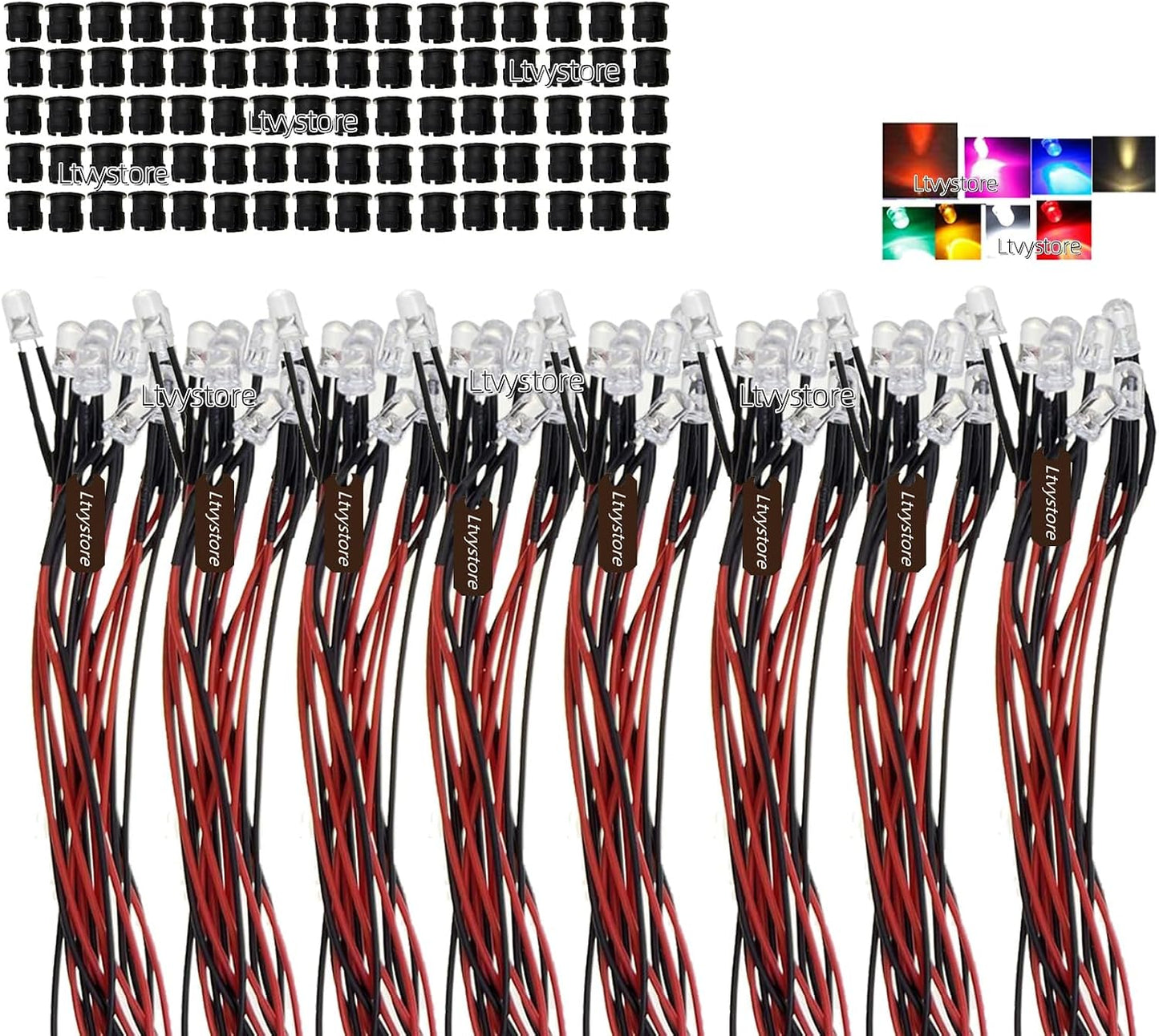 80 Pzas LED 3mm 5V 8 Colores Plástico Clip Titular