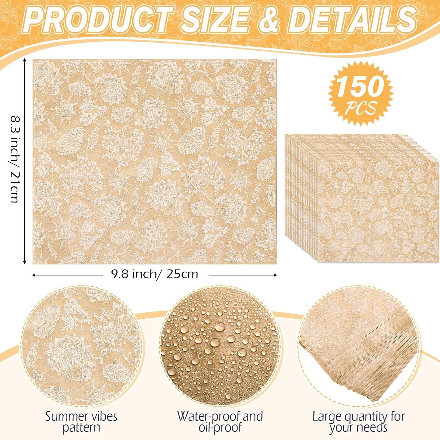 150 Pzas papel cera para alimentos 20x25cm impermeable