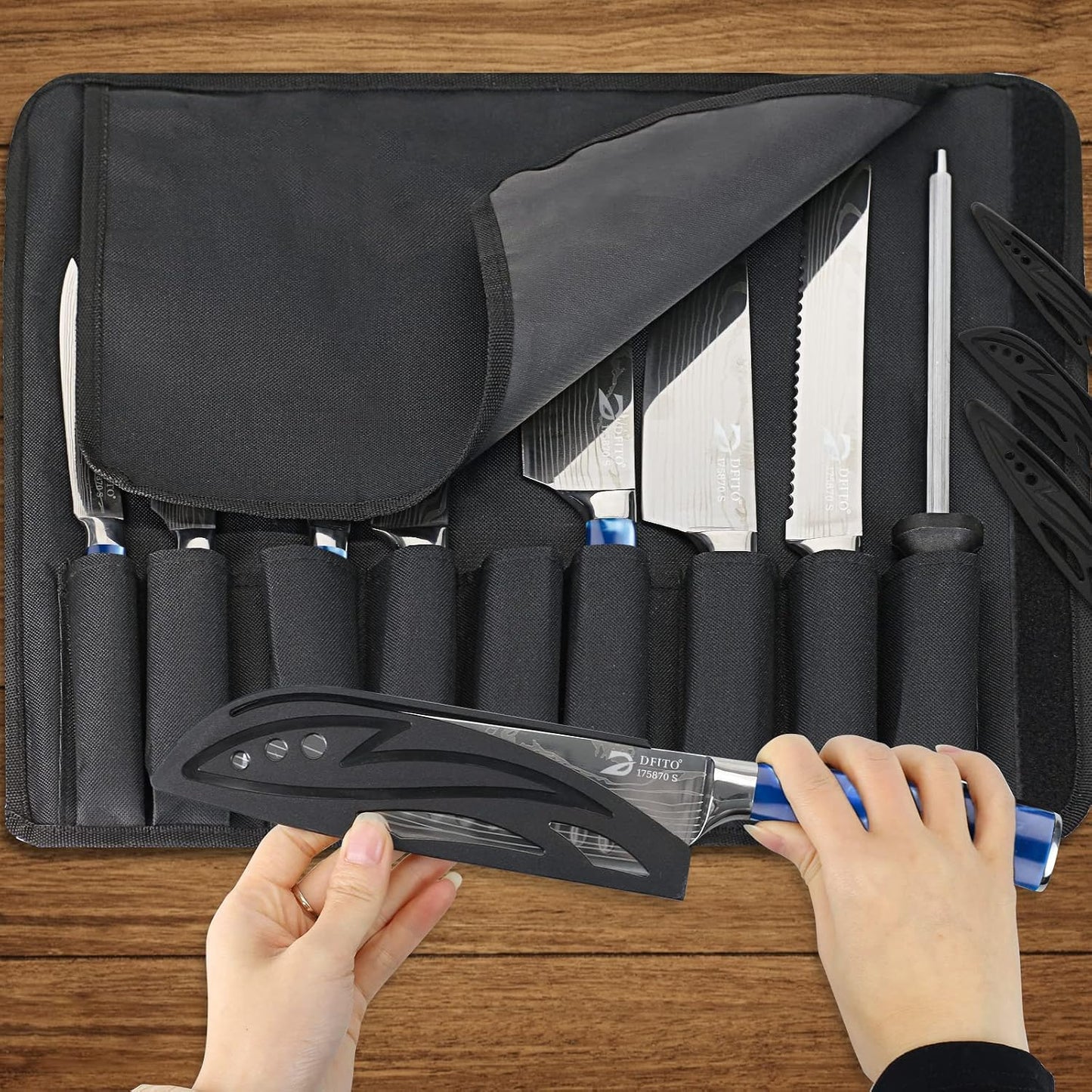 Set 9 Pzas Cuchillos Chef Acero Inox Pakkawood Rojo