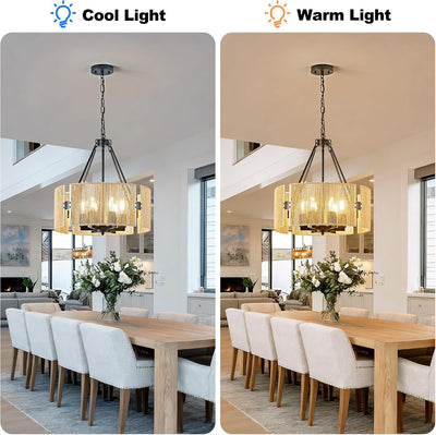 Lámpara araña ratán 19.7pulg 6 luces comedor sala