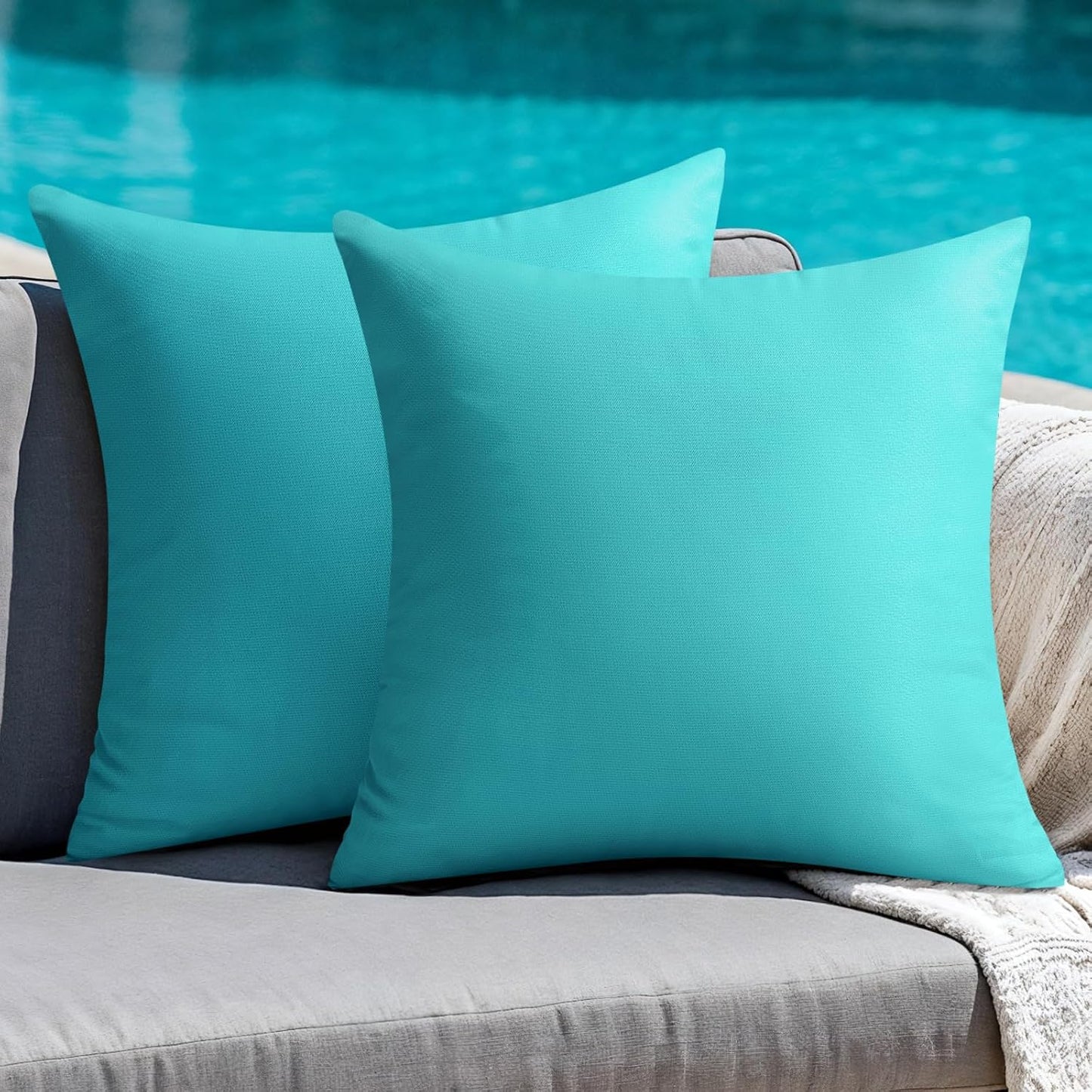 2 Pzas Fundas Almohada Exteriores Impermeables Lino 18x18pulg Azul