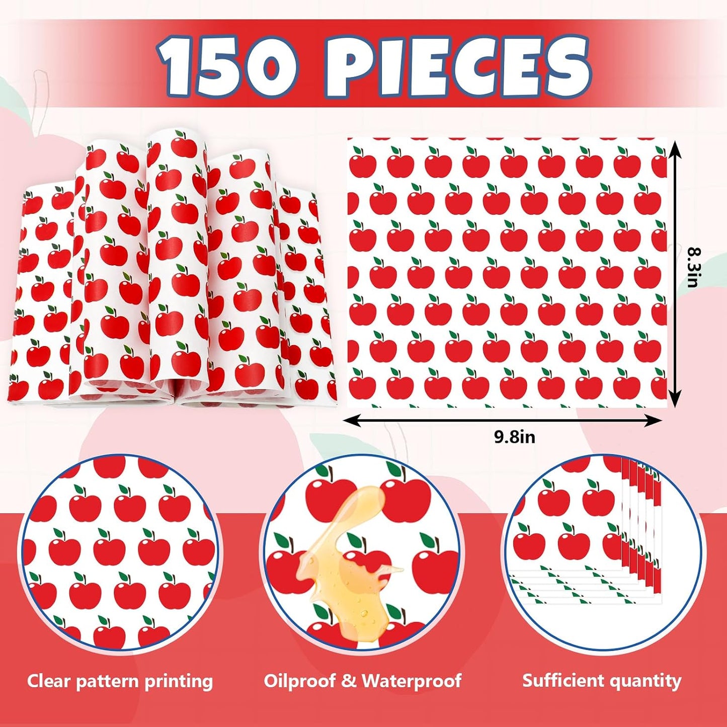 150 Pzas papel encerado fruta roja impermeable cocina