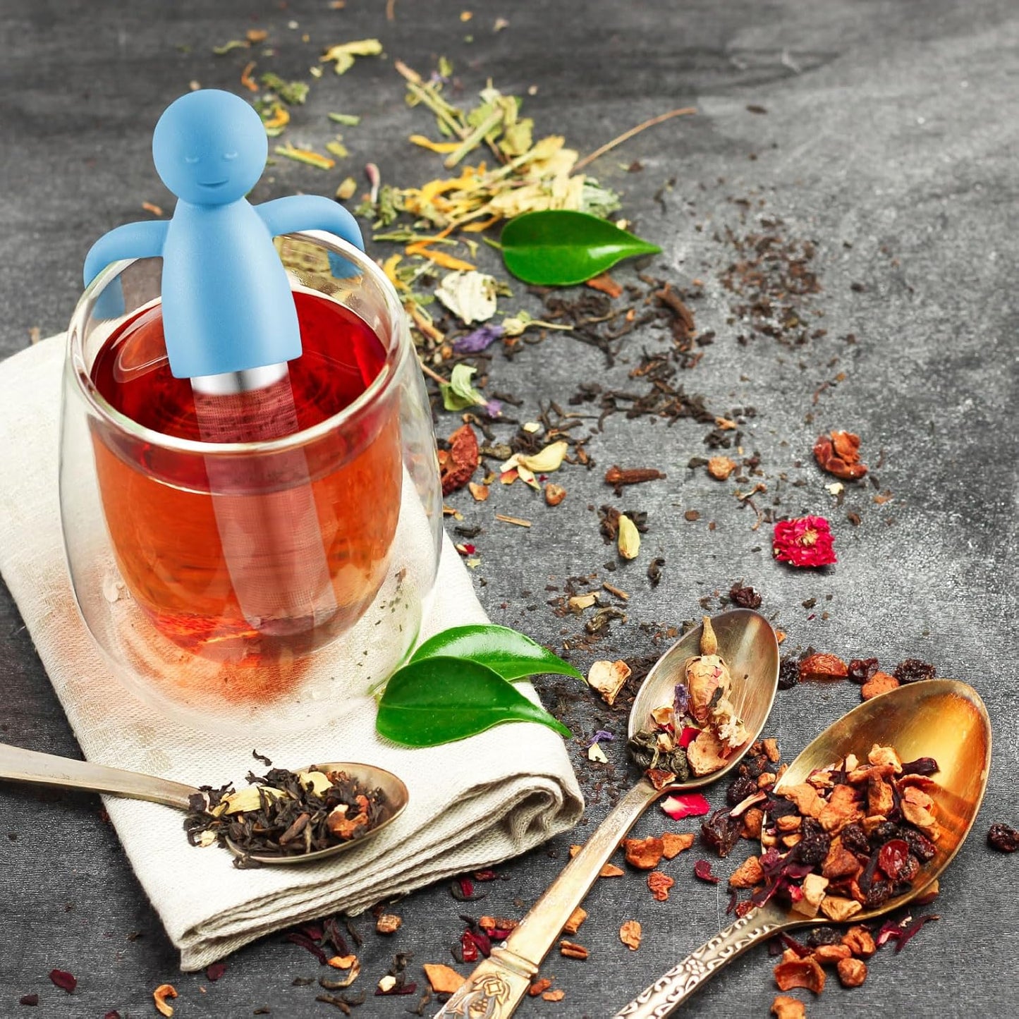 Infusor de té Hicarer con filtro de acero inoxidable azul