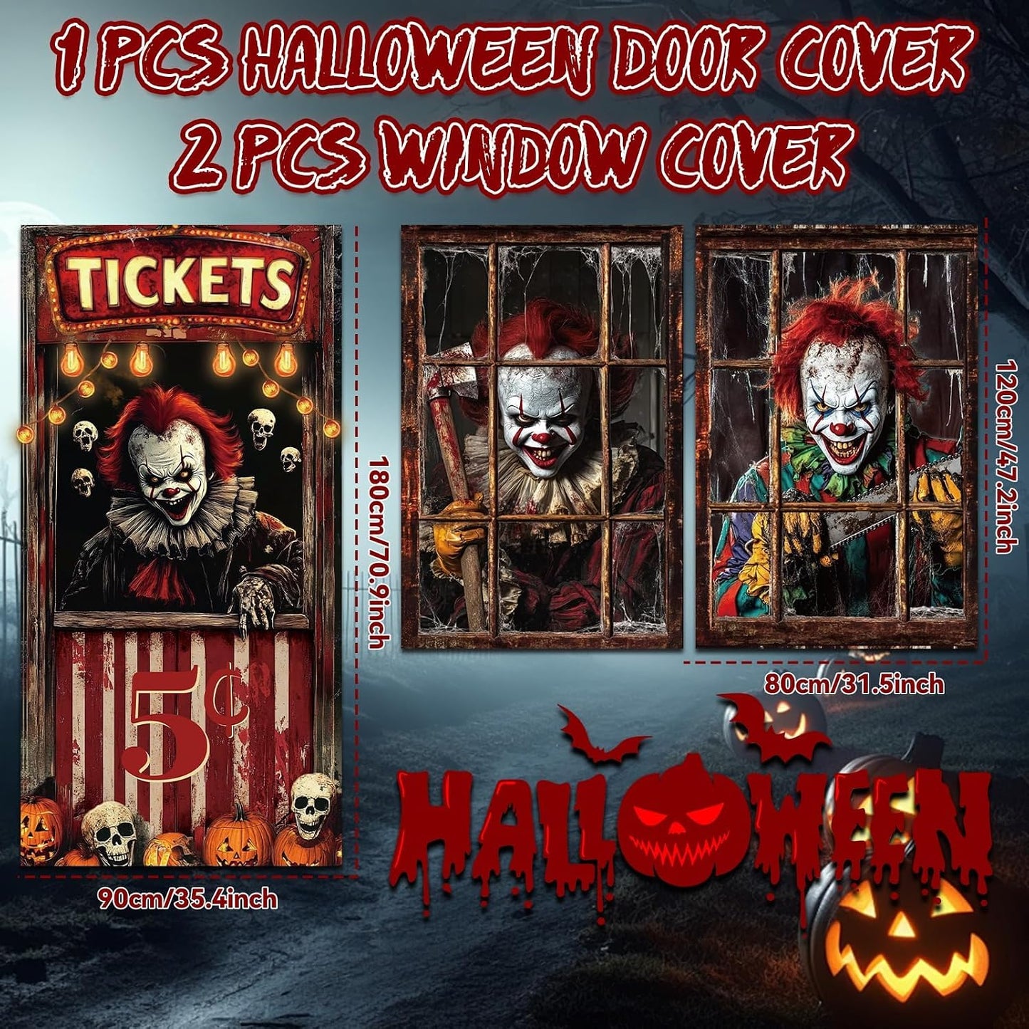 3 Pzas Cubiertas Puerta Ventana Halloween Fantasma Calavera