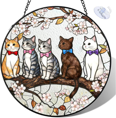 Colgante vitrales 7.8pulg 5 gatos arco iris decoración hogar