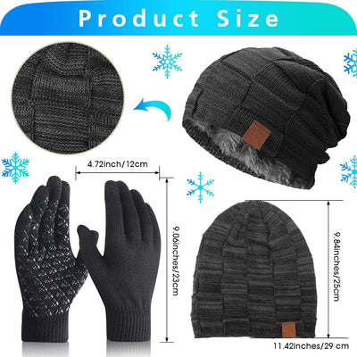 Set 4 Sombreros Invierno Hombre Gorro Guantes Calor