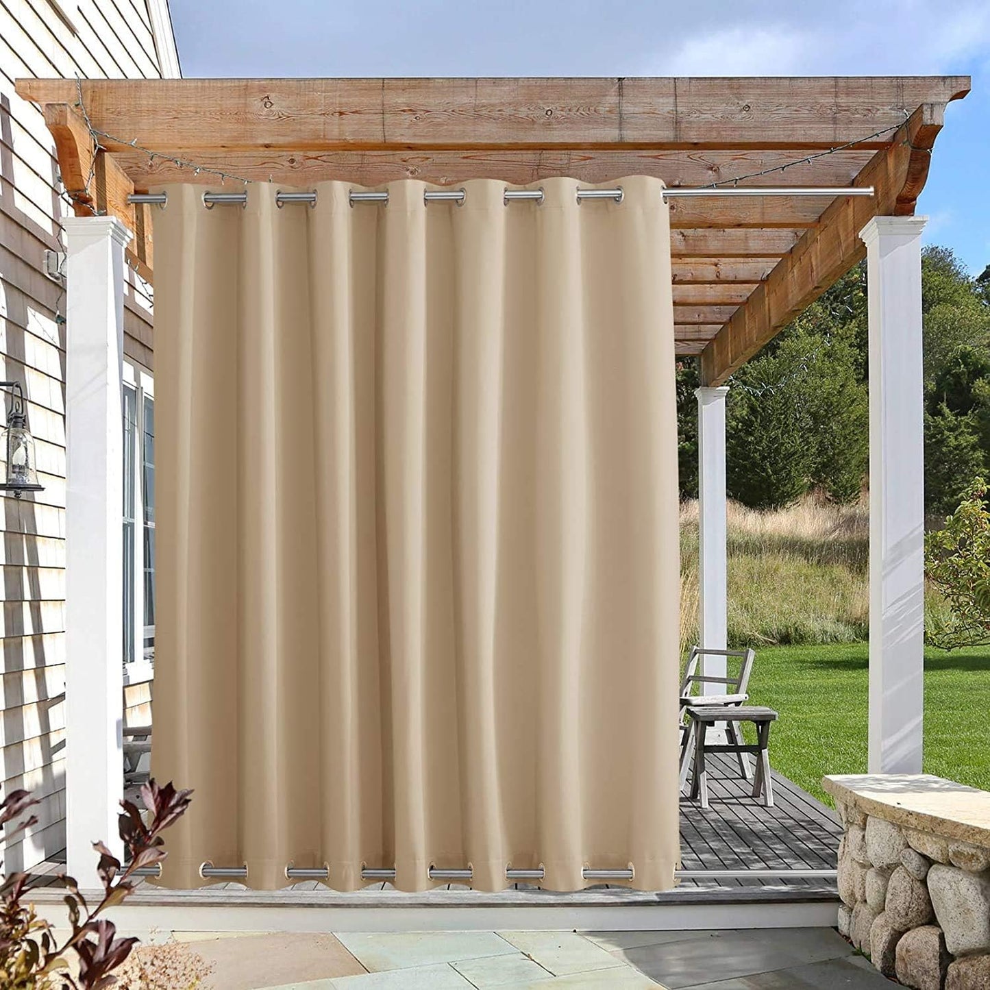 Cortina exterior impermeable con ojales inox divisor balcón