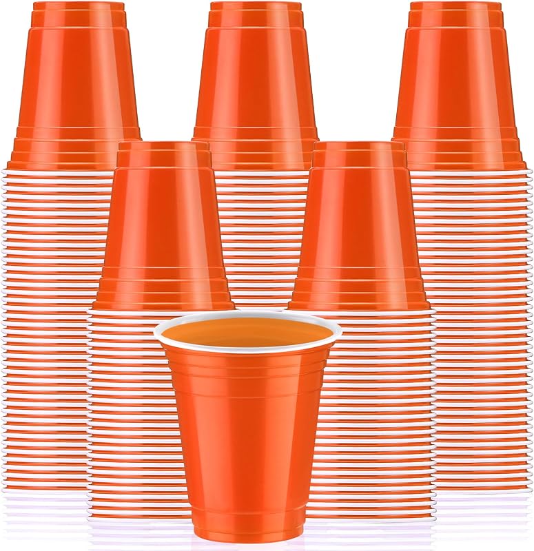 100 Vasos Plástico 12oz Color Naranja para Fiesta