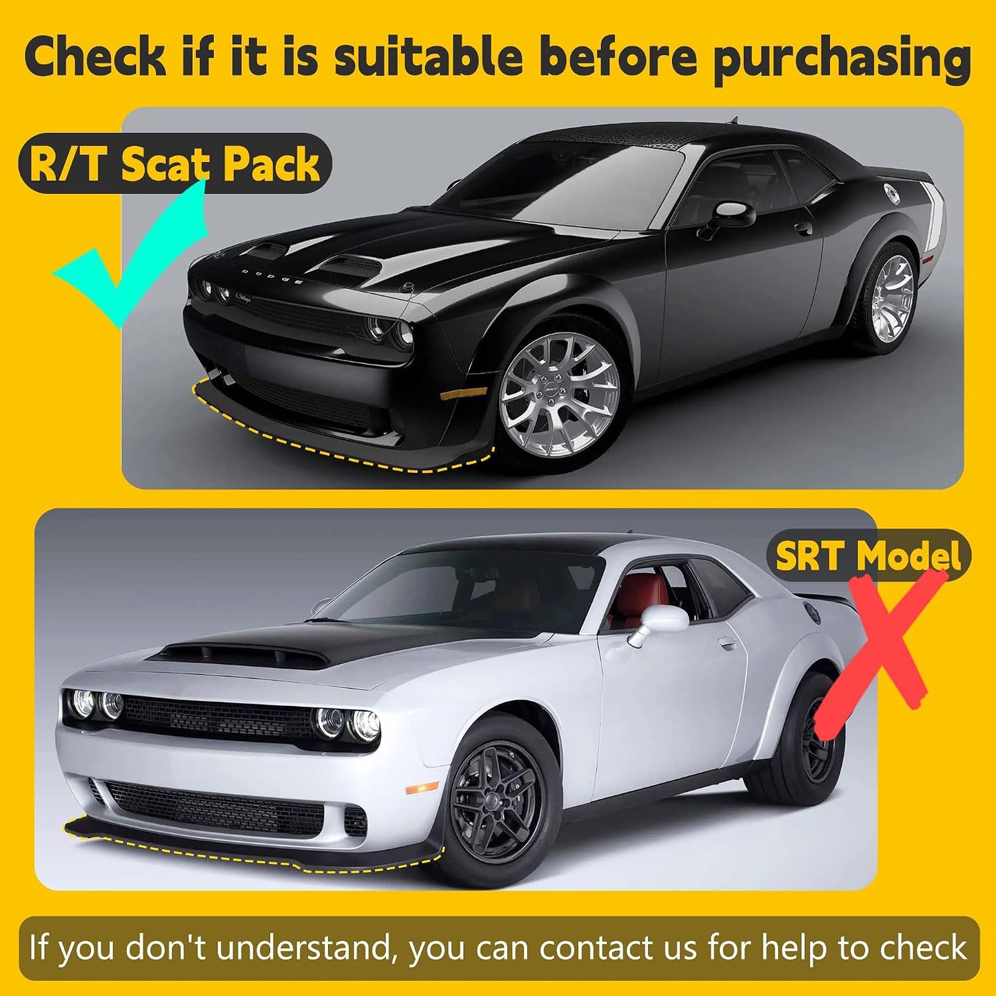 Cubierta parachoques Dodge Challenger 2015-23 2 Uds Amarillo