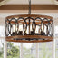 Lámpara colgante tambor 8 luces madera metal negro